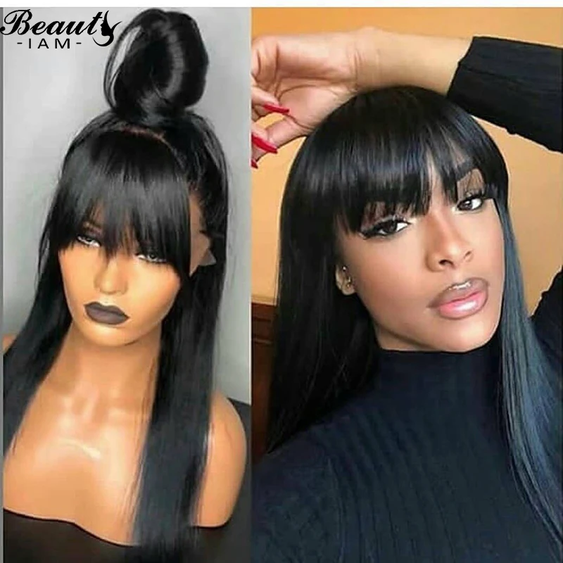 Черные прямые шёлковые 4x4 закрытия шнурка человеческих волос парики с челкой для