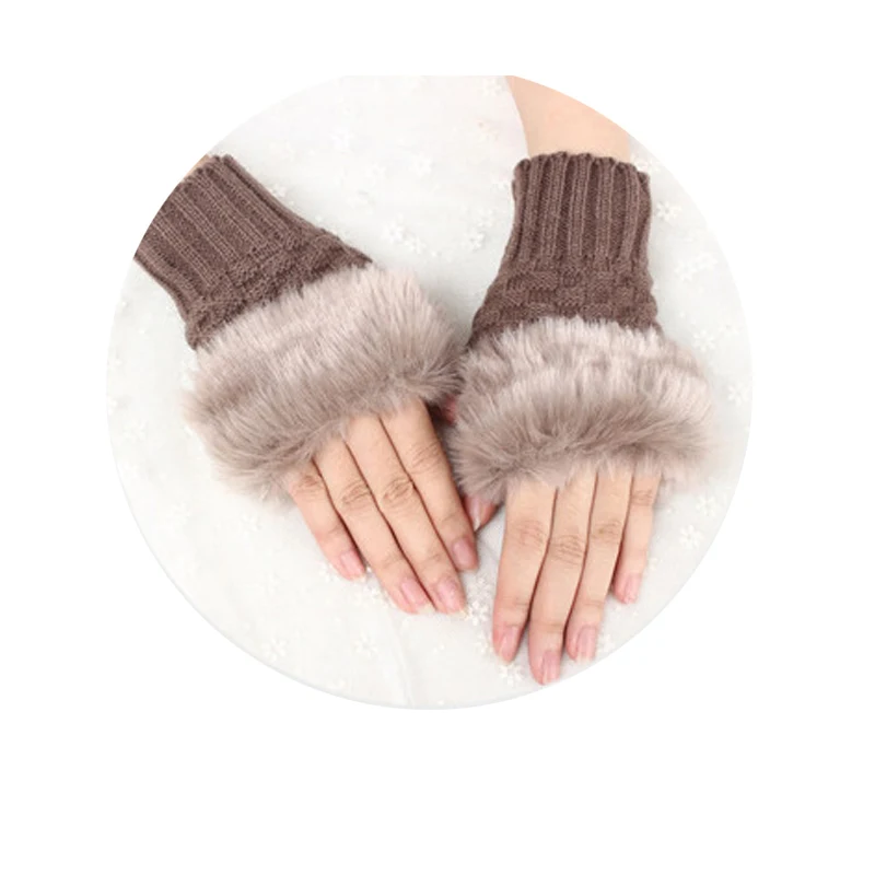 Женские зимние перчатки без пальцев короткие теплые шерстяные вязаные с