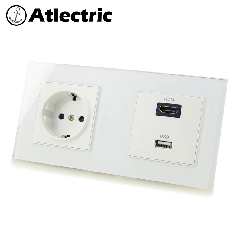 Atlectric ЕС де стандартный разъем питания HDMI HD ТВ USB порт данных настенный двойной