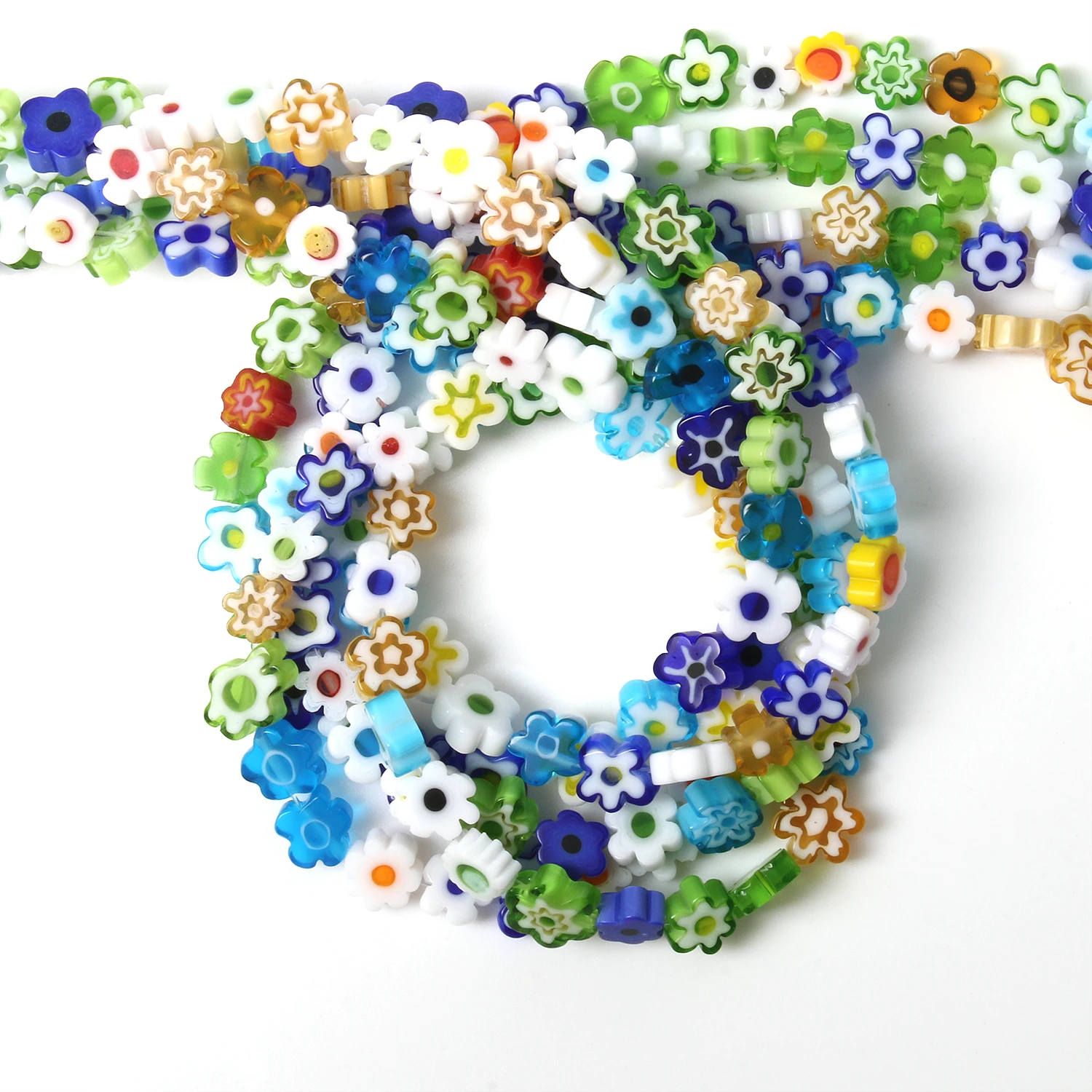 

6/8mm Multiple Colour Flowers Shape Beads Lampwork Glass Loose Beads for Bracelet Necklace DIY Jewelry Making 15inchs