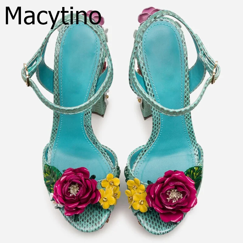 

Light Blue Platform Sandals Chunky High Heel Shoes Women Jewelled Rose Flower Women Pumps Mujer Extreme High Heels Party Shoes