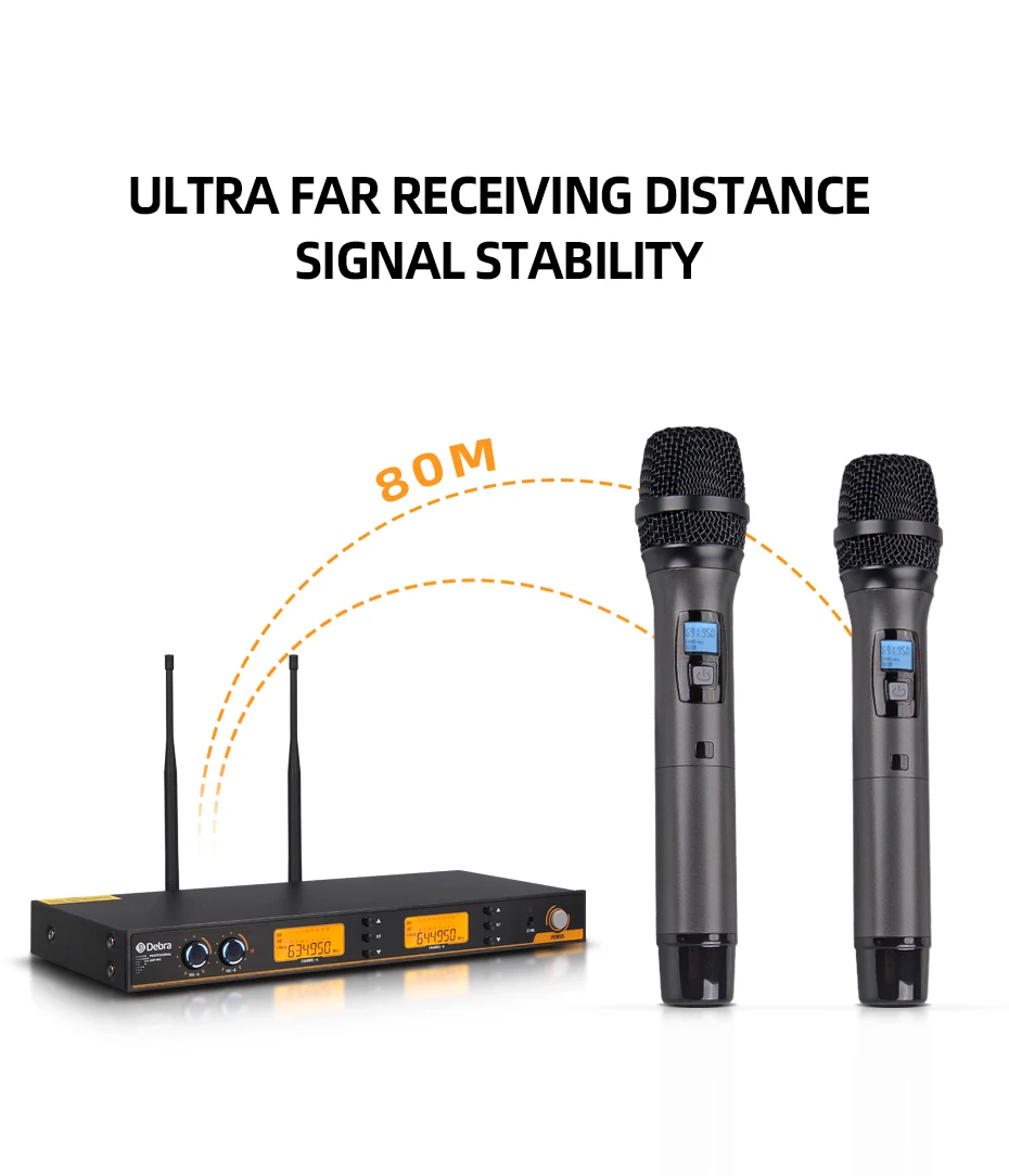 Микрофон Debra Audio S200 UHF 2*100 с регулируемой частотой беспроводная система ручными