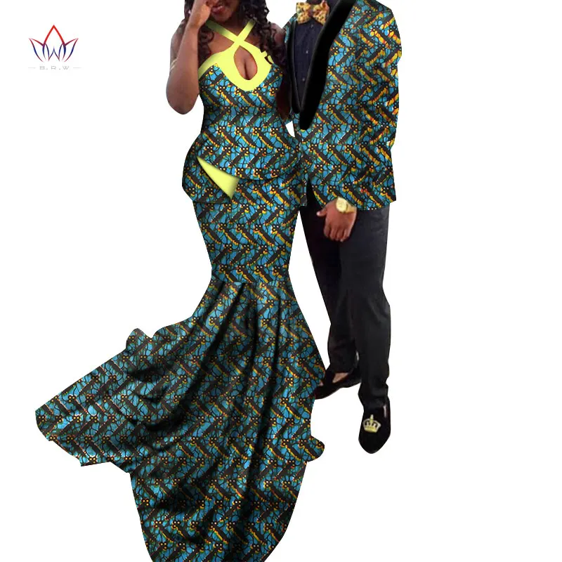 17 African Couple Clothes African Dresses for Women Bazin Riche Long Evening Dresses African Men Jacket Coat Clothing WYQ154 - Color: 17