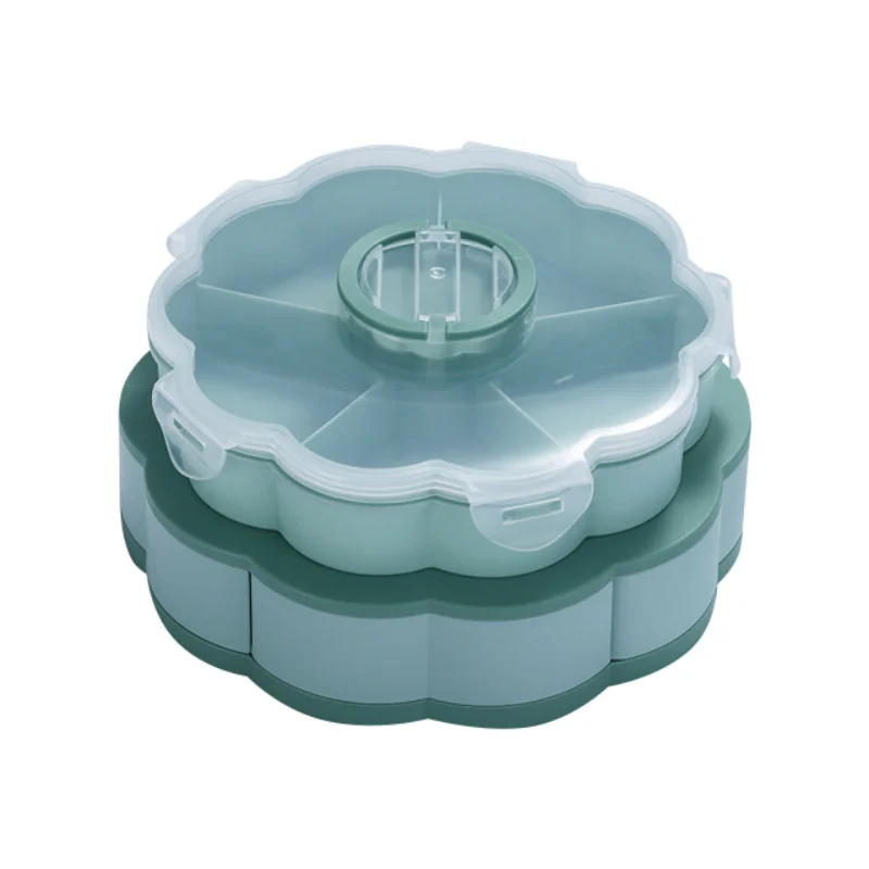 

Petal-Shape Rotating Snack Box Candy Tray Food Storage Box Wedding Candy Plates Double-deck Dried Fruit Organizer Storage
