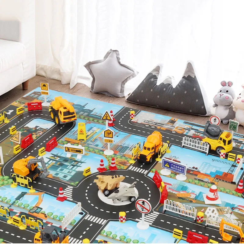 

Waterproof Foldable Urban Traffic Scenes Play Mats 83*57 CM Simulation Urban Construction Project Traffic Gmae Play Map For Baby