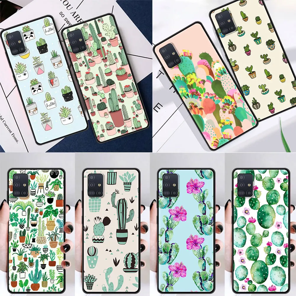 

Cartoon Plant Catus Capinhas For Samsung Galaxy A71 A51 A21s A52 A72 A31 A41 A11 A01 A91 A42 A12 Black Para Soft Capa TPU Caso