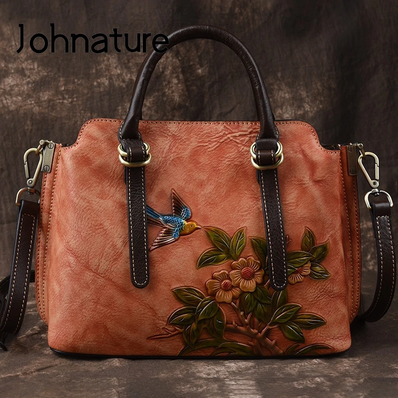 Женские сумки ручной работы Johnature из натуральной кожи с тиснением в стиле ретро