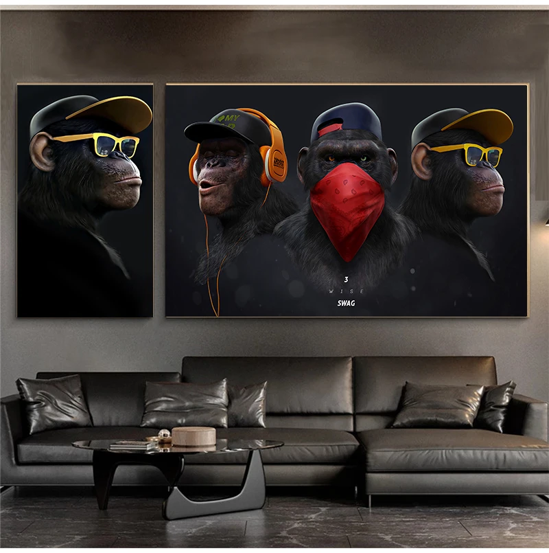 Постер с 3 обезьянами классное граффити уличное искусство Картина на холсте