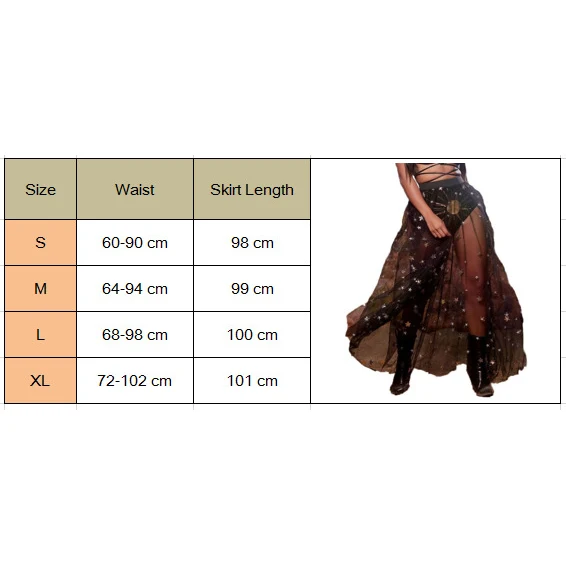 

Women's Skirt Sexy See-through Mesh Skirts Sheer Maxi Summer Tulle Mesh Long Skirt /BY