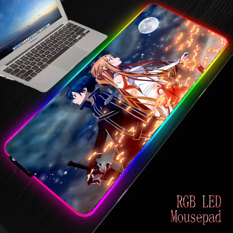

XGZ Sword Art Online Gaming Mouse Pad Gamer RGB Backlit Mause Large Anime Mousepad XXL For Desk Keyboard LED Mat 7 colour