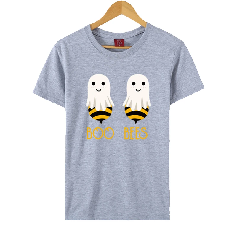 Boo Bees Letter Graphic Print T-Shirts Women Fashion Funny Halloween Eve O Neck Tee Couple Short Sleeve Tops Clothing