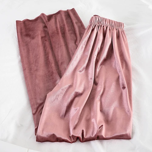 pink Neploe Velour Wide Leg Pants Female High Waist Stretch Loose Warm Long Pant Autumn Winter Women Casual Solid Trousers 54358 - Цвет: pink