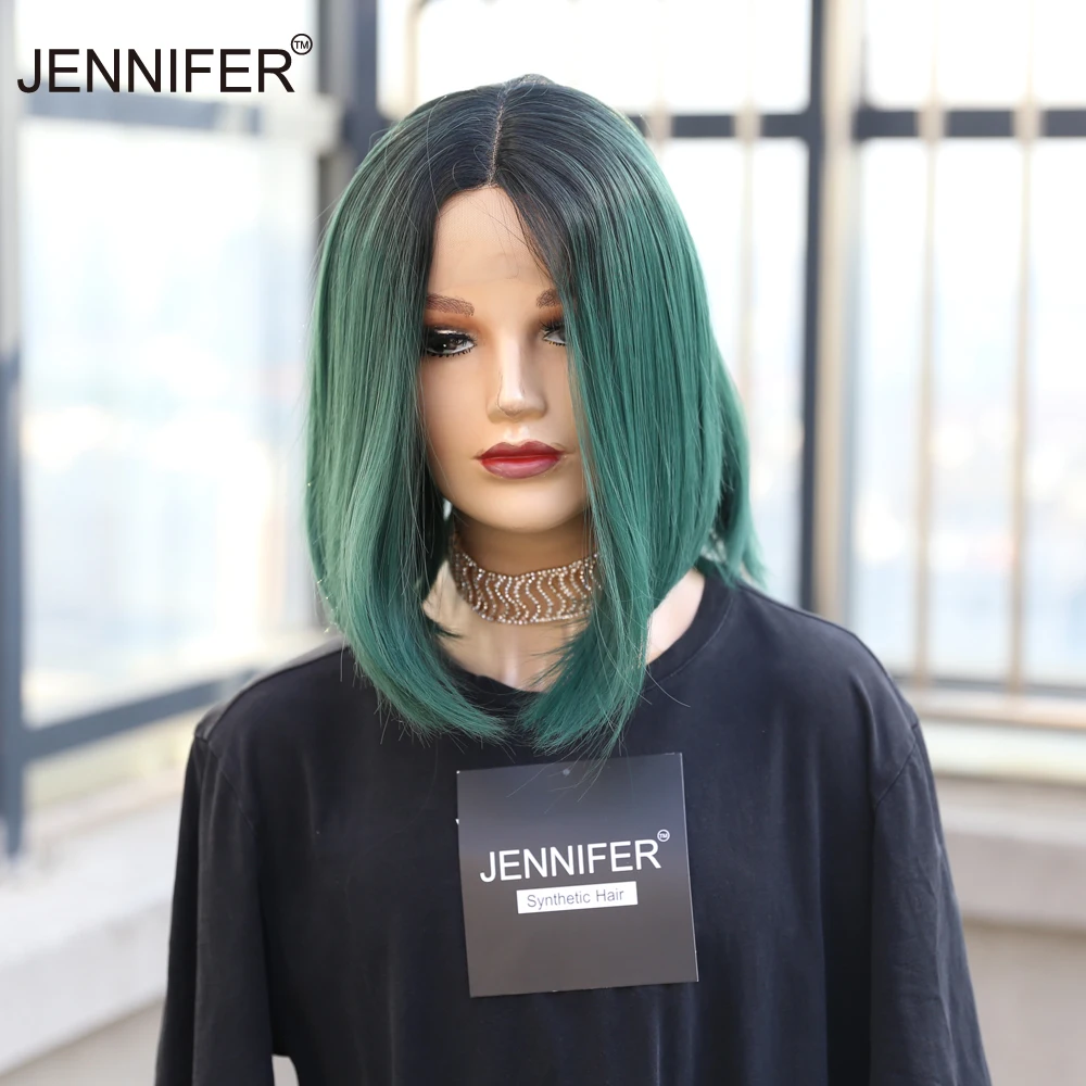 

Silky Straight Synthetic Wig Middle Part Lace wigs For women Short Bob Heat Resistant Hair Middle Part Purple/Pink/Green/613