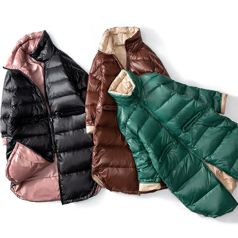 Зимнее пуховое пальто для женщин повседневное длинное свободное более размера