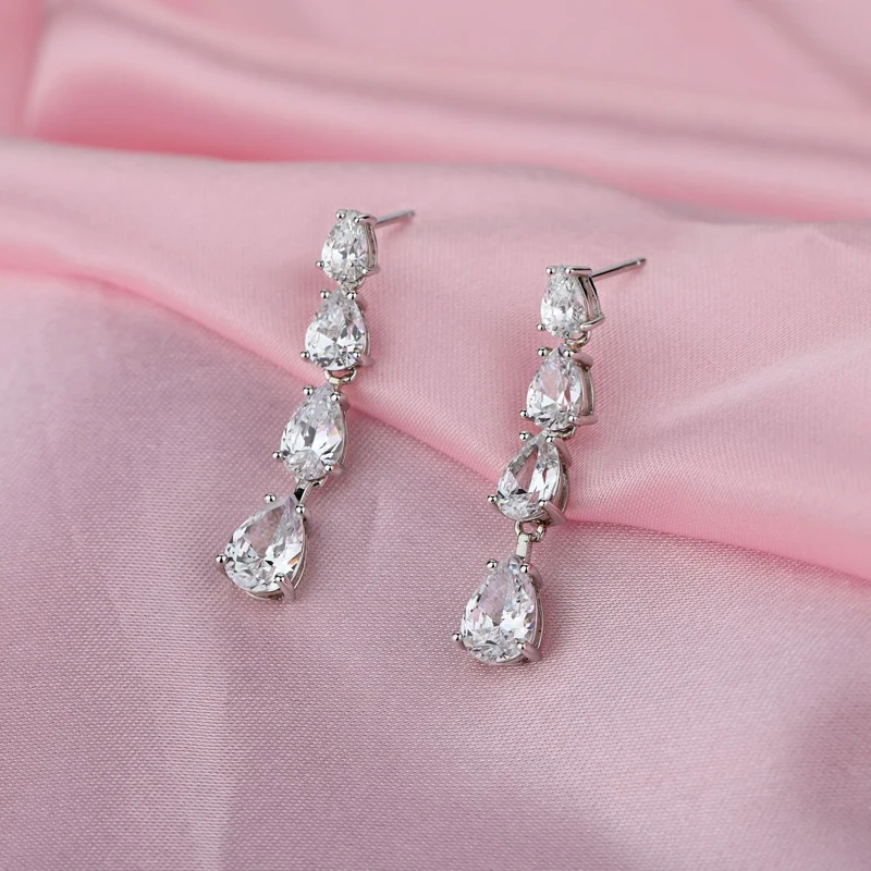 

Knobspin 100% 925 Sterling Silver Long Water Drop Wedding Drop Earrings For Women High Carbon Diamond Party Fine Jewelry Gift