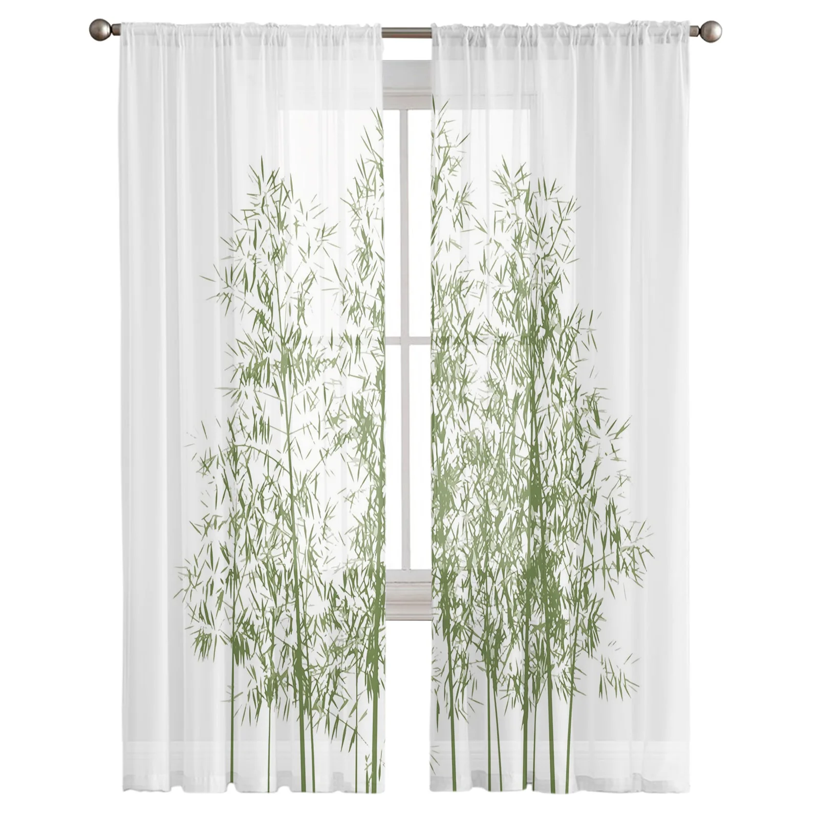 Прозрачные Занавески с зелеными бамбуковыми чернилами для девочек детей спальни
