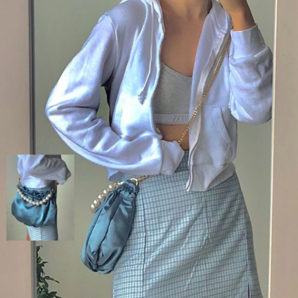 

Модные женские плиссированные сумки на плечо с облаком, элегантные маленькие сумки-тоуты с жемчужной цепочкой, женские сумки-мессенджеры ч...