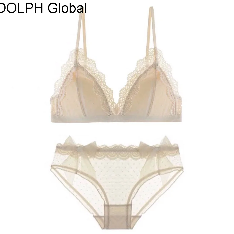 

Sexy wave point lace edge underwear women's thin rimless triangle cup bra suit