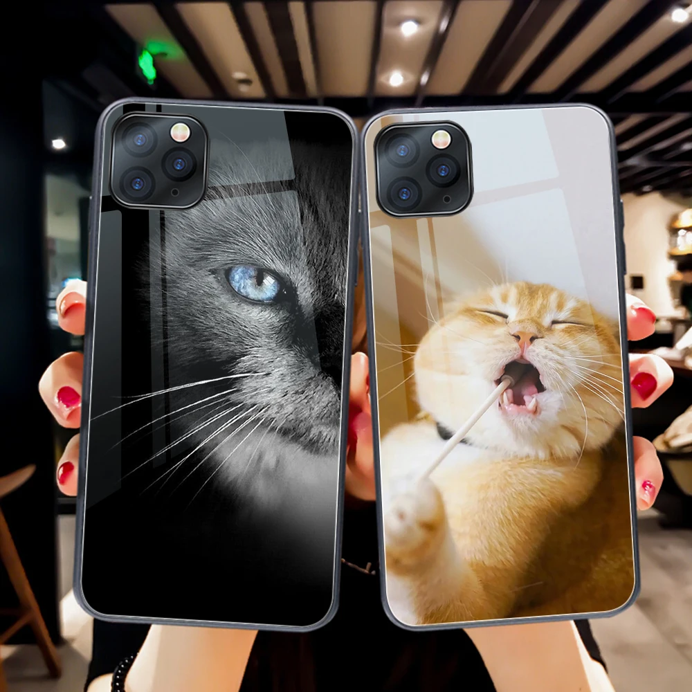 

Vogue Cat Animal Case For iPhone 11 12 Pro Max Mini Cover for iPhone 7 8 6 S X XR XS Max SE 2020 Plus Tempered Glass Phone Funda