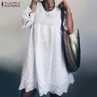 zanzea 2022 bohemain lace dress womens summer sundress fashion flare sleeve knee length vestidos female hollow cotton robe