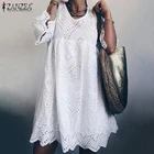 Женское богемное кружевное платье ZANZEA, Летний Сарафан до колен с расклешенным рукавом, платья, хлопковый ажурный халат, 2021