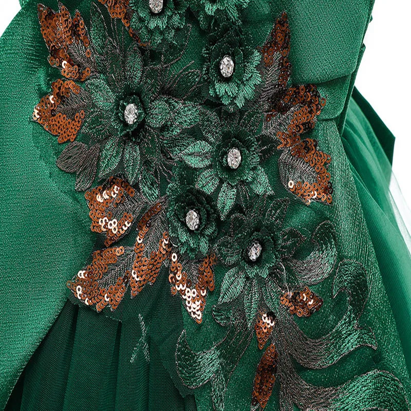 

Flower Girls Dresses Illusion Pearls Bow Tulle Lace Embroidery Crystal O-Neck Knee-Length Luxury Kids Party Princess Gown F189