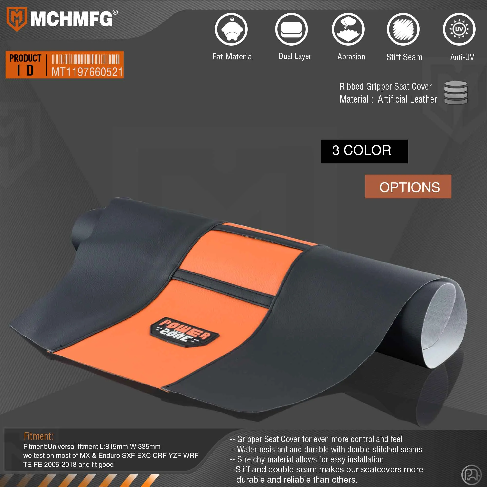 Motorcycle Pro Ribbed Rubber Artificial leather Gripper Soft Seat Cover For HONDA YAMAHA SUZUKI KAWASAKI KTM Dirt Bike Off Road |