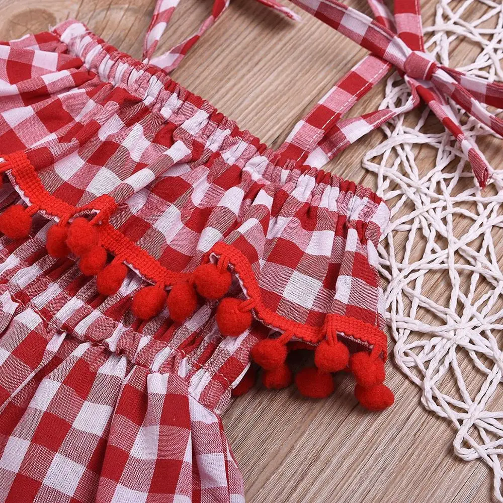 Girls' dresses 2019 summer new European and American red plaid suspenders princess skirt children's clothing (1-5T) |