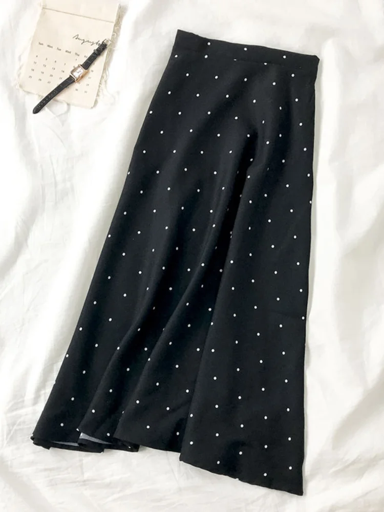

Chiffon Polka Dot Women Skirts 2021 Summer New High Waist A-line Knee-length Office Lady Elegant Skirts Top Quality