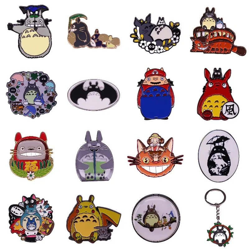 

Excellent Quality Classic Anime Cat Bus Totoro Brooch Pins Enamel Metal Badges Lapel Jackets Jeans Jewelry Key Chain Wholesale