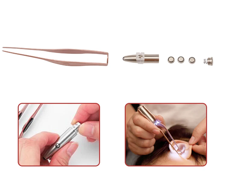 Хит продаж светодиодный Пинцет для чистки ушей пинцет из нержавеющей стали