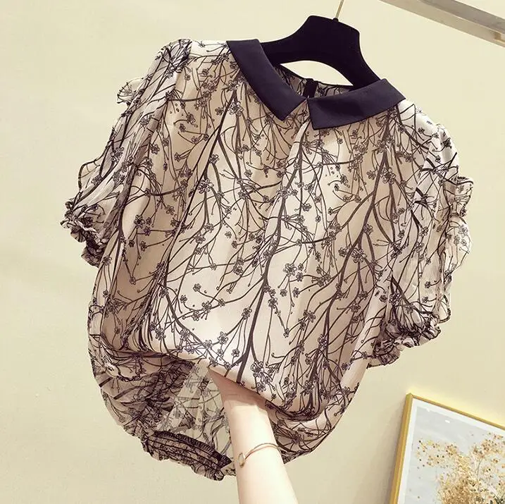 

2020 Summer Women Chiffon Blouse Shirt Female Elegant Blusas All-match Blouses Femininas Peter Pan Collar Blouses Office Lady
