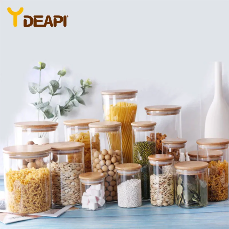 

YDEAPI glass storage bottles jars with lid large capacity honey candy jar kitchen container sealed with cover glass jars