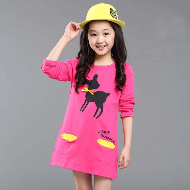 HH Teenage Girls Dresses Autumn Spring Long Sleeve Cartoon Costume Kids For Children's Dress Frocks 3 6 14 Years | Детская одежда и