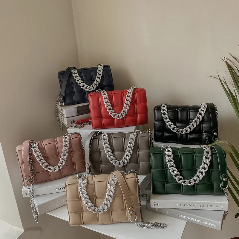 

Weave Flap Crossbody Bags For Women 2021 Hot Sell Thick Chain Shoulder Messenger Bag Female Purses And Handbags Luxury Designer