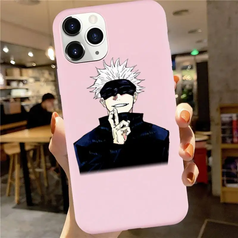 

Jujutsu Kaisen Satoru Gojo anime Phone Case Pink Candy Color for iPhone 6 7 8 11 12 s mini pro X XS XR MAX Plus