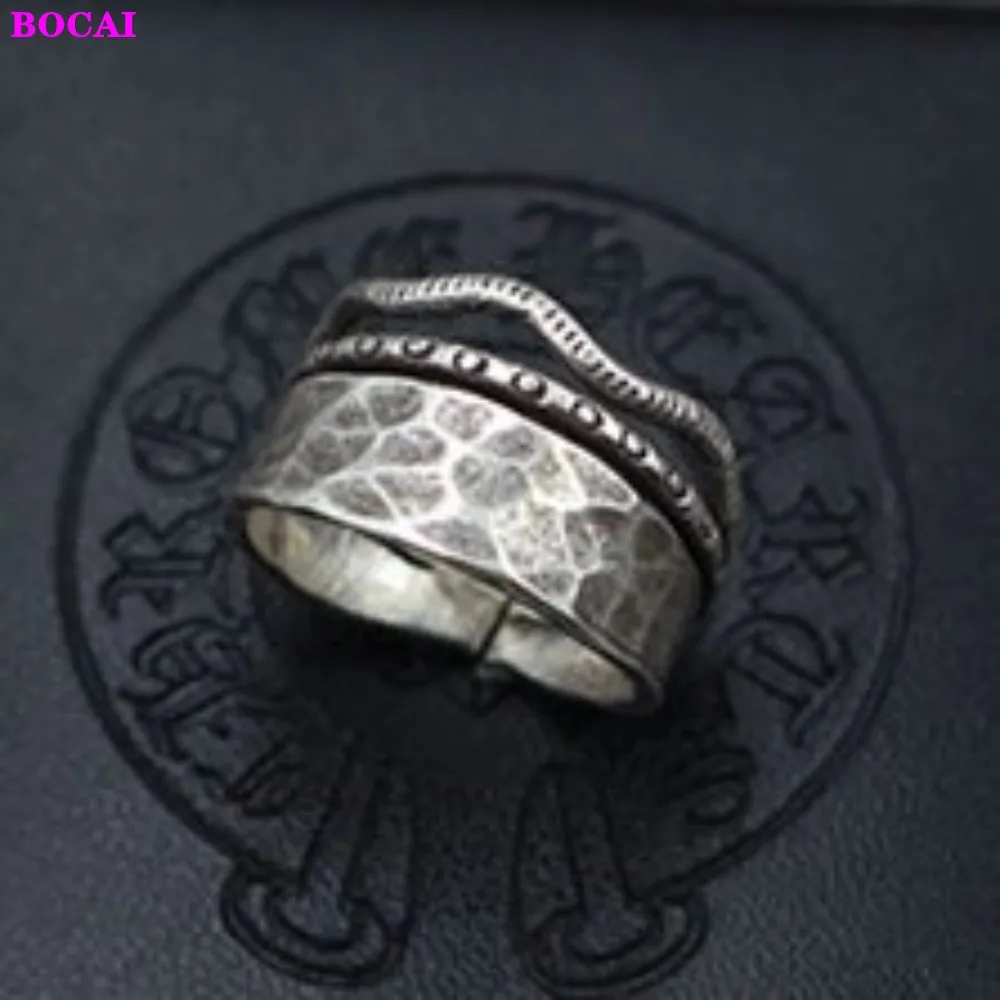 

Thai silver s925 sterling silver rattan knock face retro open ring handmade 2020 new fashion pure silver ring for men and women