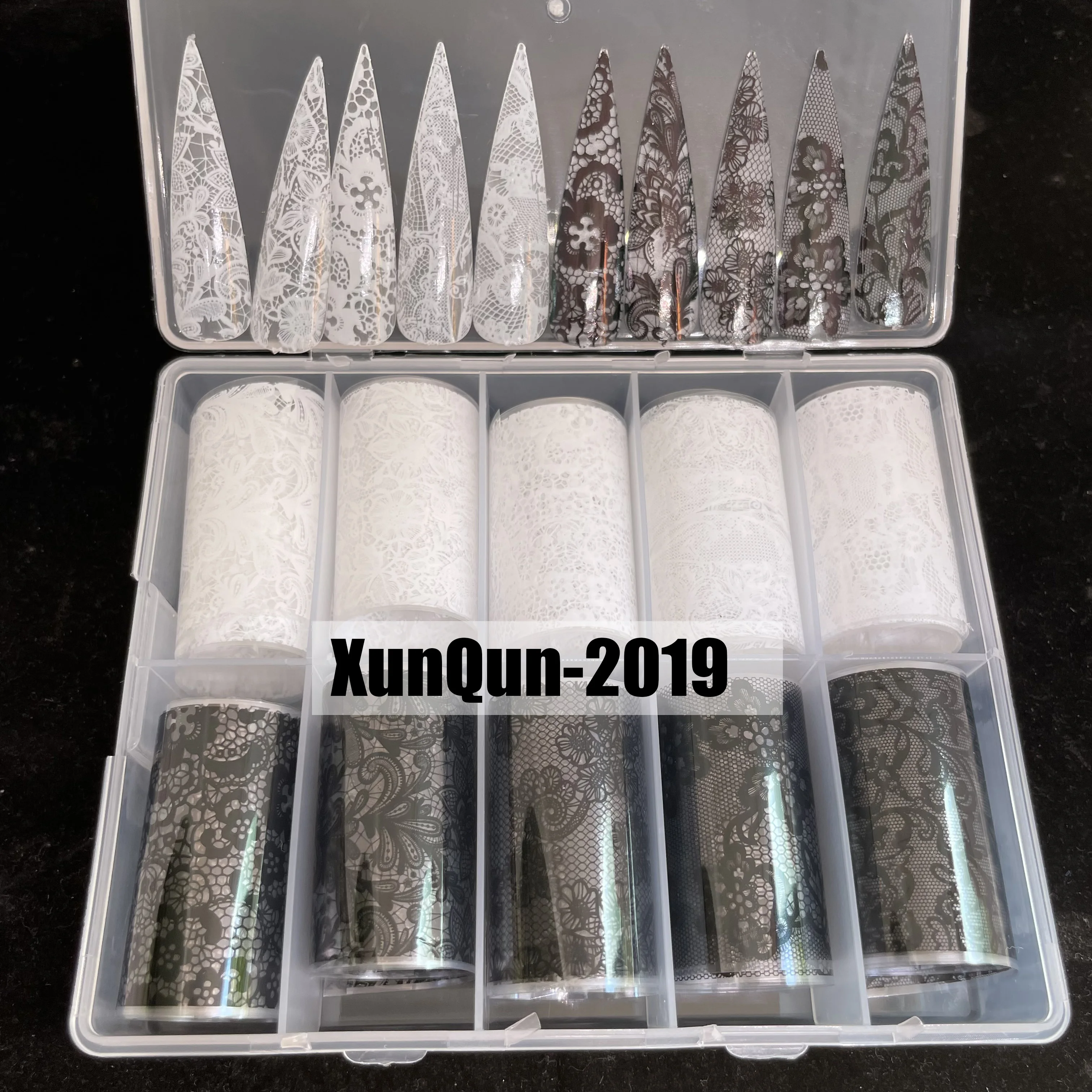

XueQun 4*100 см Черно-белая кружевная дизайнерская Фольга для ногтей
