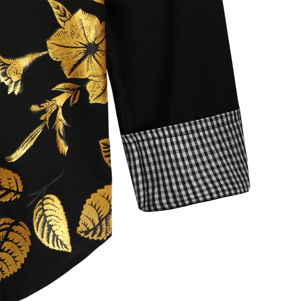 Приталенная рубашка для мужчин Повседневная приталенная с золотым цветком