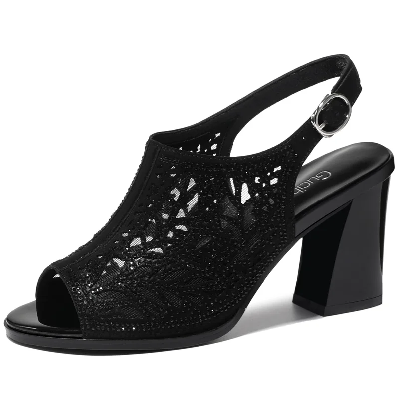 

Summer Women Pumps Peep Toe Buckle Strap Women Shoes Sexy Hollowing Out Office Shoes Air Mesh High Heels Black Shoes 3-63