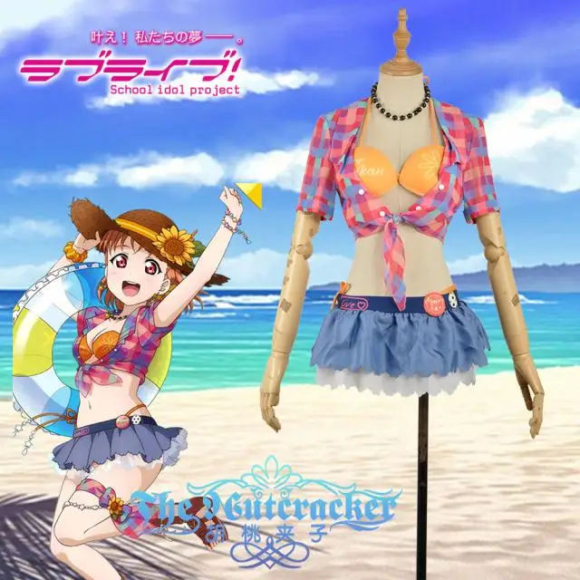 

Горячая аниме LoveLive!Sunshine! Takami Chika, костюмы для косплея, сексуальный купальник бикини, S-XL для пляжа/плавания, показ бассейна