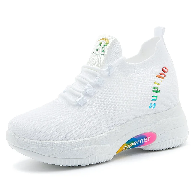 

Women's shoes spring 2021 new style with high bottom fashion casual sports off white shoes women Ladies Laces for Sock Sneakers