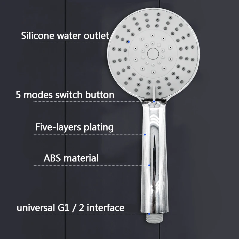 Zhangji New 5 Modes Adjustment Shower Head ABS Chrome Plating silicone Spray Nozzle large Panel Rainfall head | Обустройство дома