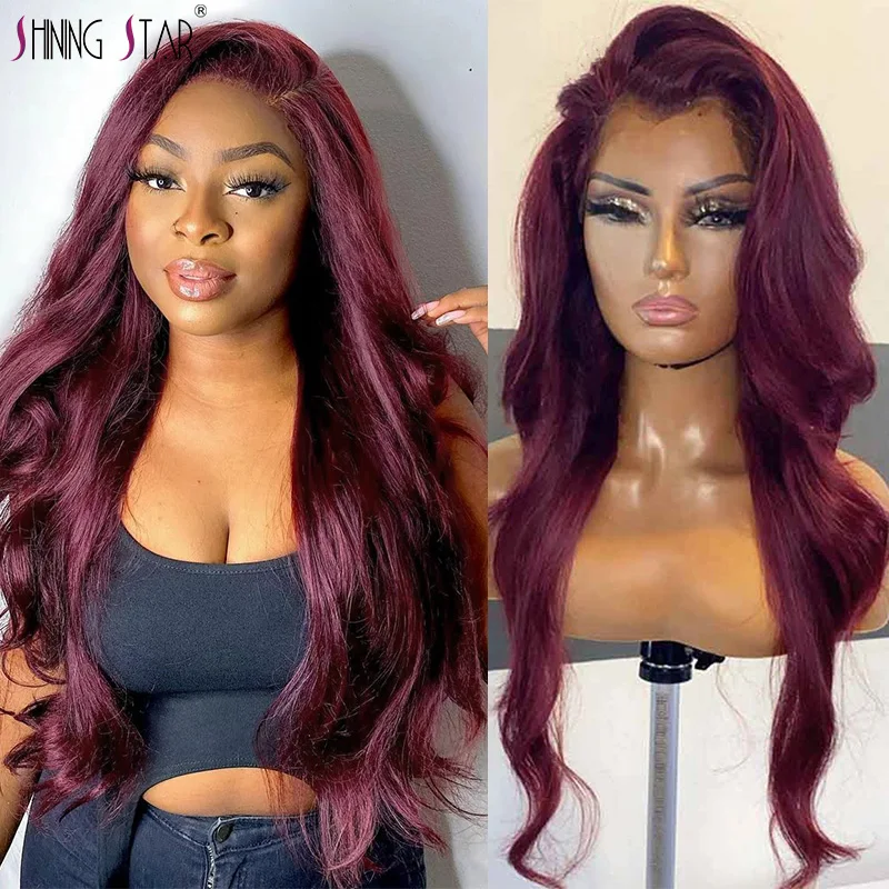 

Burgundy Body Wave 13x4 Lace Front Wig Preplucked Malaysian Lace Front Wig Remy Burgundy 99J Colored Wigs For Women Human Hair
