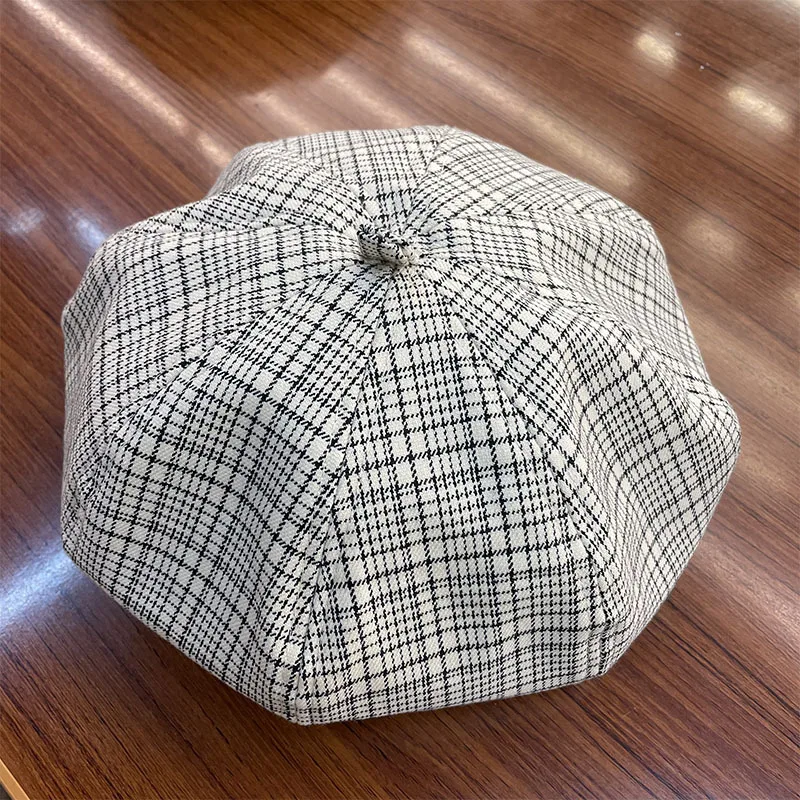 202103-MOH NEW British Style PLAID street beret hat men women Leisure painter hat