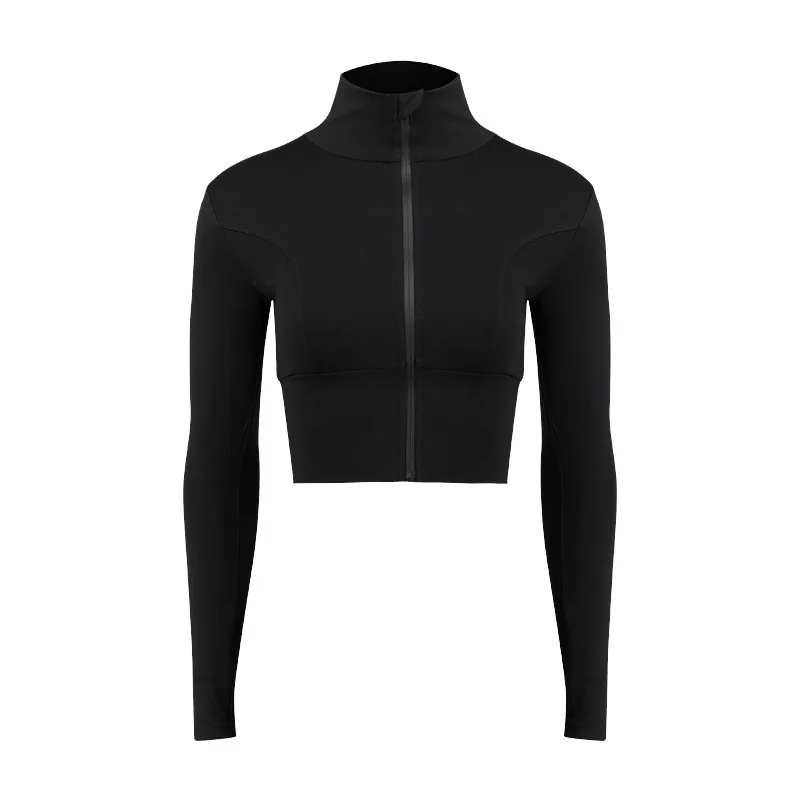 

New sexy weight loss fitness clothes women quick-drying standing collar zipper long-sleeved running sports yoga top