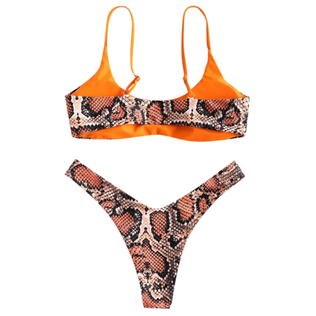 KANCOOLD Swimsuit Women Trend sexy Snake Skin High Cut V Neck Two Pieces Bikini Beachwear fashion new swimwear women 2020JAN23 | Женская