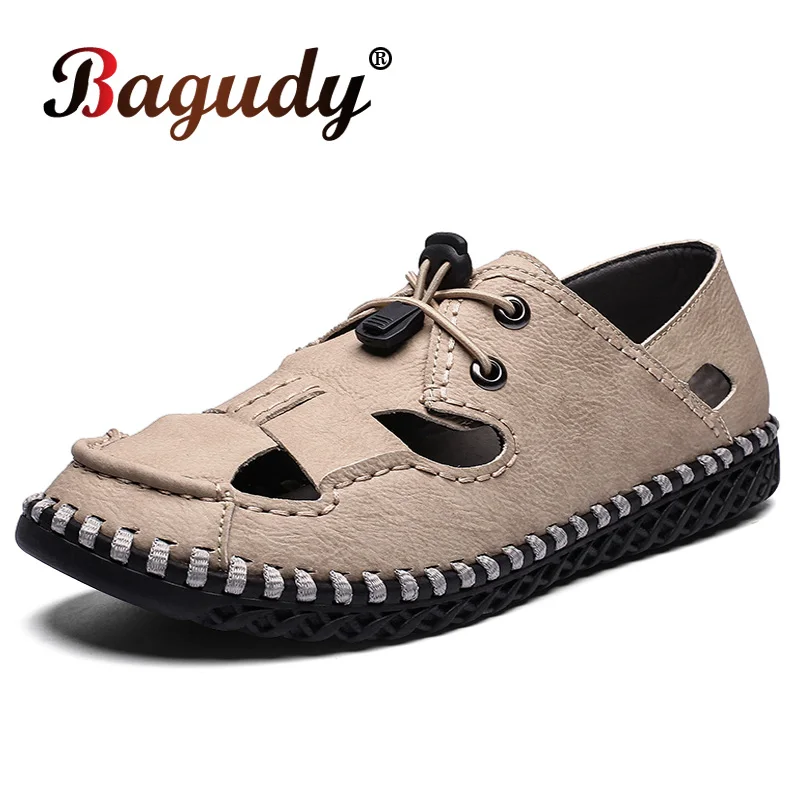 

Genuine Leather Men Casual Shoes Summer Men's Leather Sandals Outdoor Comfortable Soft Walking Shoes Men Fashion Driving Shoes