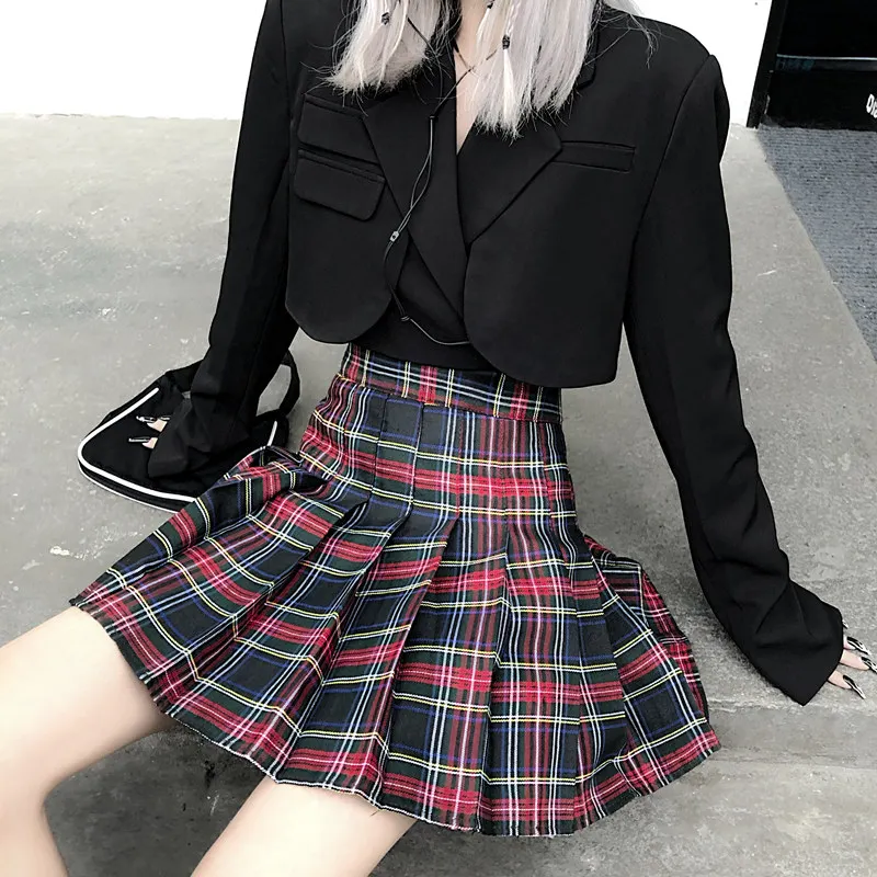 

Women's skirt casual harajuku summer skirt isinbobo gothic retro plaid pleated skirt Japanese student fashion Mini a-line skirts
