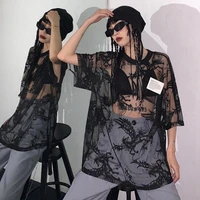 summer sexy mesh t shirts women lace see through oversize mesh tops semitransparent gothic e girl t shirt streetwear 90s gothic